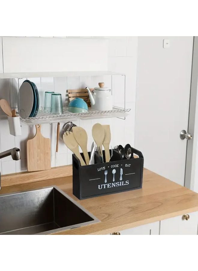 Baked Color Distressed Wooden Utensil Organizer Box With Cook Eat Design - Image 2